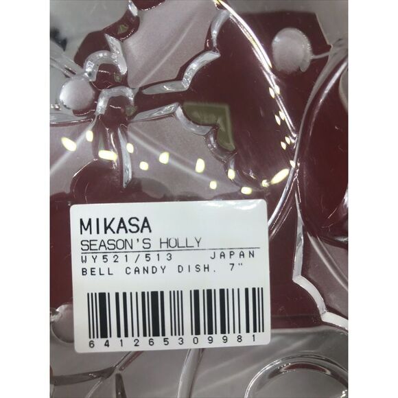 Mikasa WY521/513 Glass Bell Christmas Candy Dish Season's Holly 7" New - Picture 5 of 6